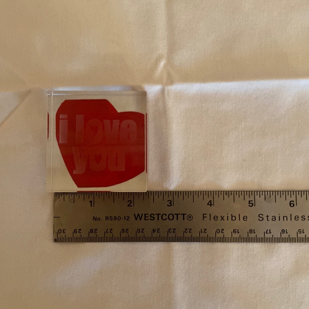 Glass square “I Love You” paperweight